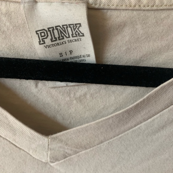 PINK bold logo v neck shirt top, embordered logo on sleeves - Picture 3 of 5